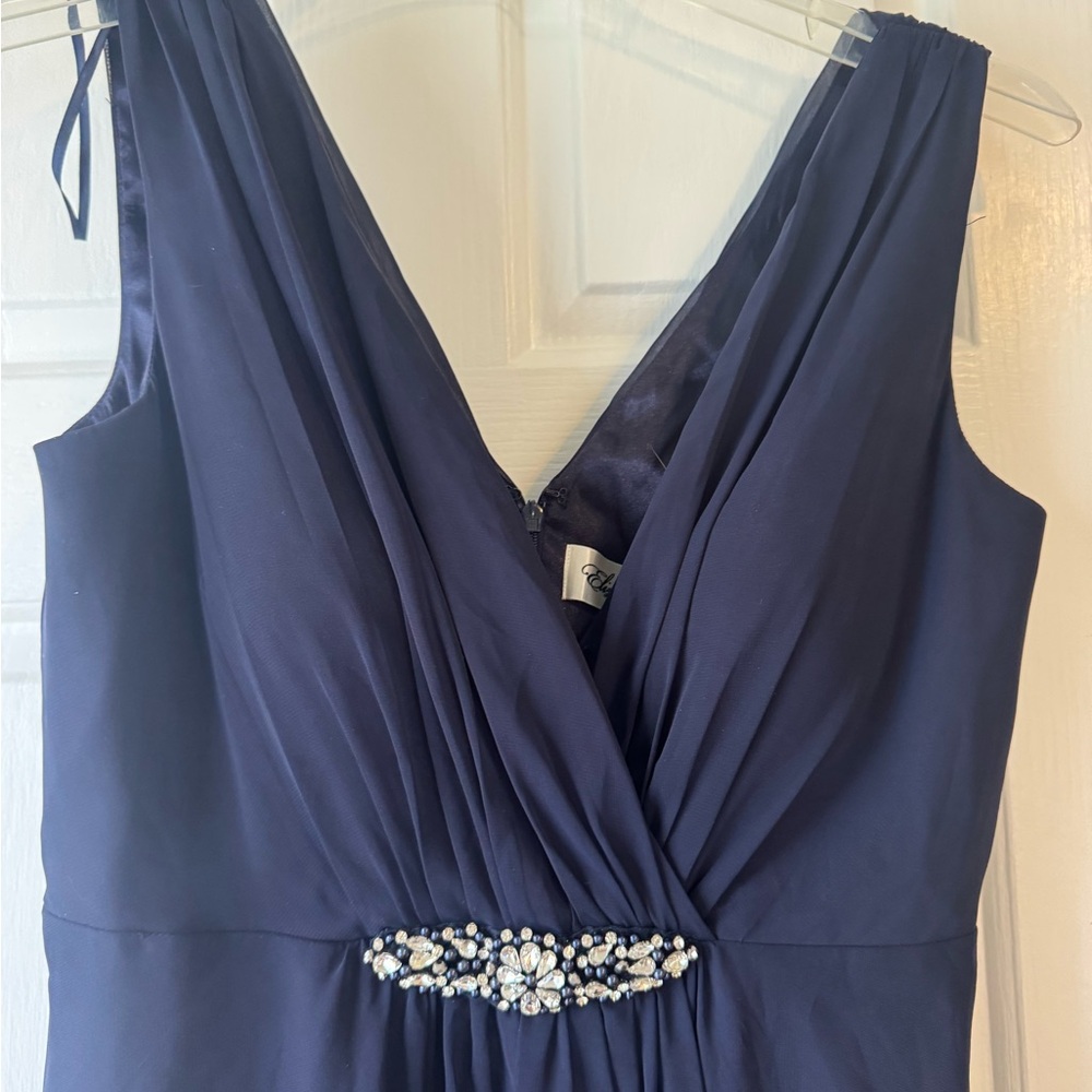 ELIZA J Navy High Low Embellished Waist Formal Party Dress - Picture 6 of 9